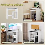 thumbnail of Schreibtisch 80x45x75 cm mit Tastaturablage und Regalfächern aus Spanplatte Melaminbeschichtet platzsparend pflegeleicht Weiß