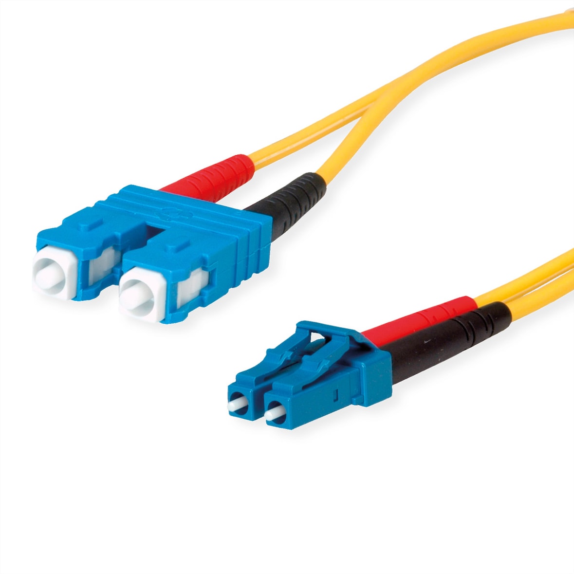 TELEGÄRTNER LWL Adapterkabel 2x E9/125 OS2, 1x SC Duplex - 1x LC Duplex, gelb, 10 m