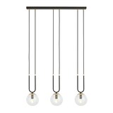 thumbnail of Sospensione Contemporanea 3 Luci Crio Acciaio Nero Oro E Sfera Vetro Trasparente