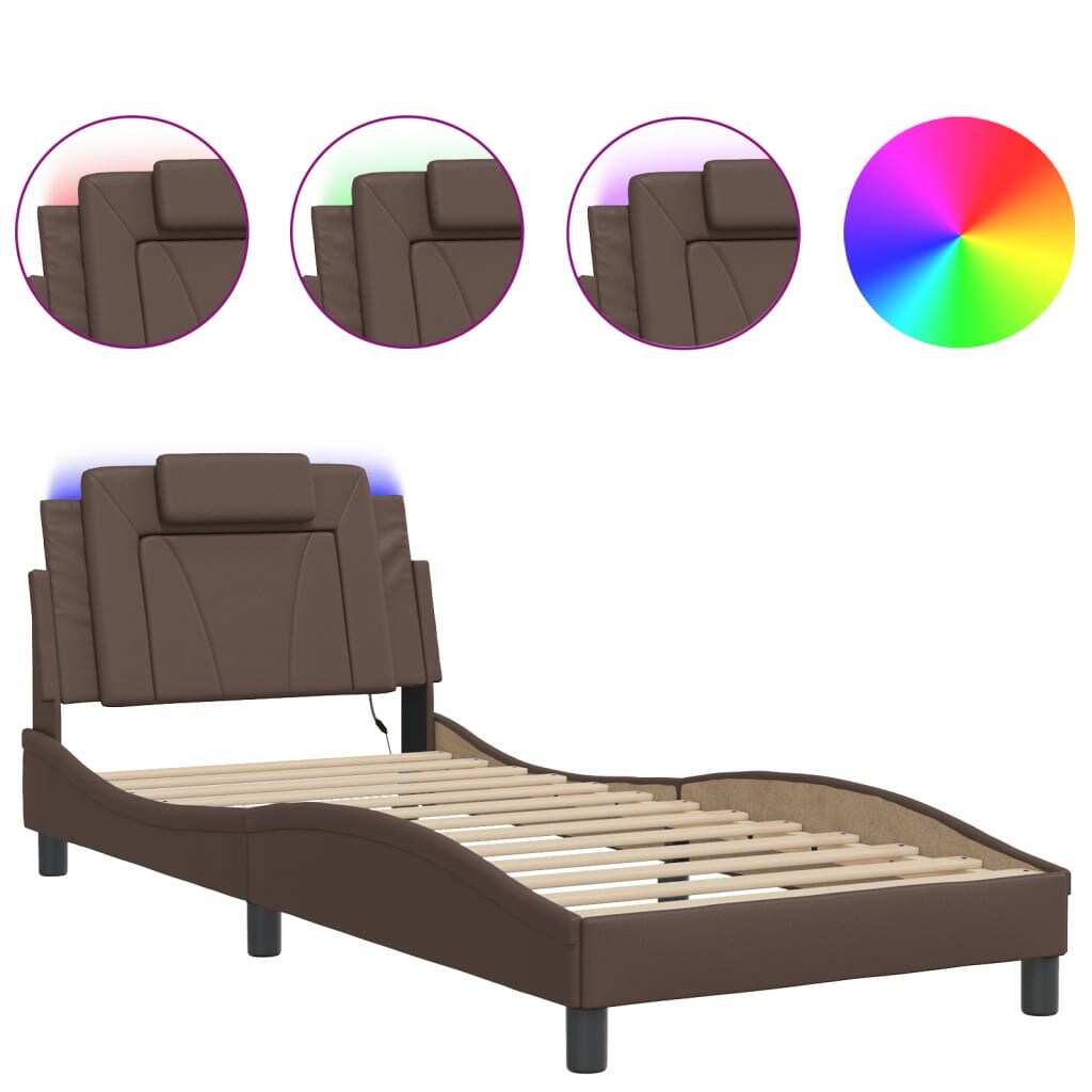 vidaXL Bettgestell "Viana" mit LED ohne Matratze Braun 90x190 cm