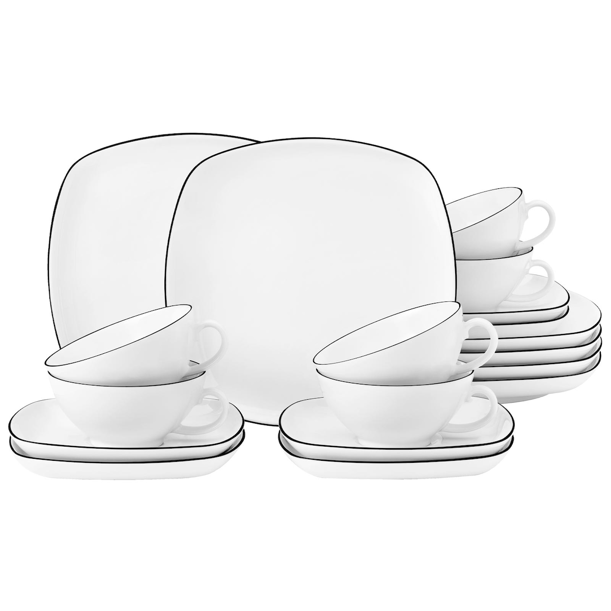 Seltmann Weiden Lido Black Line Teeservice 18-teilig eckig