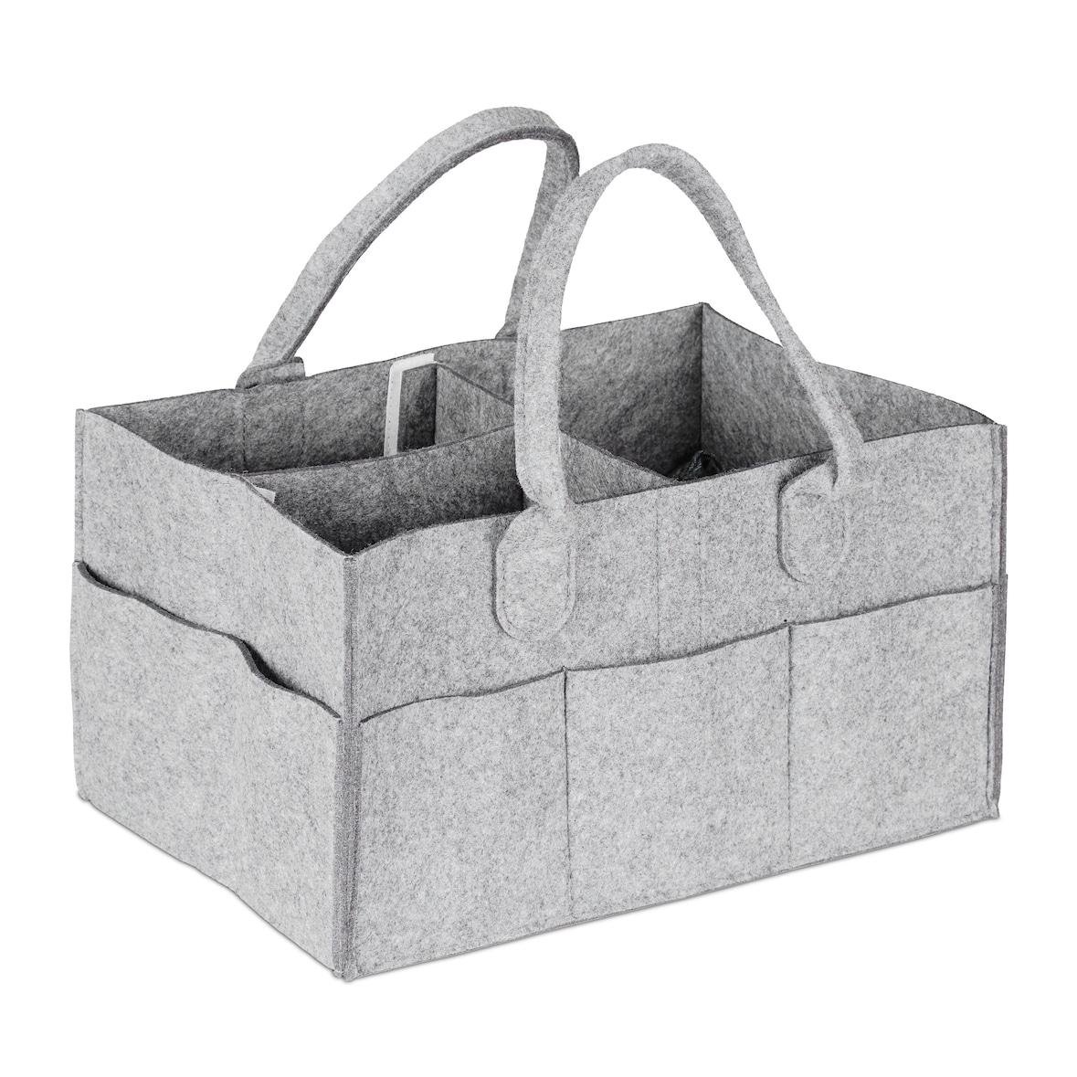 Relaxdays Baby Windel Caddy, 11 Fächer, entnehmbare Trenner, tragbare Filztasche, Auto & Wickeltisch Organizer, hellgrau