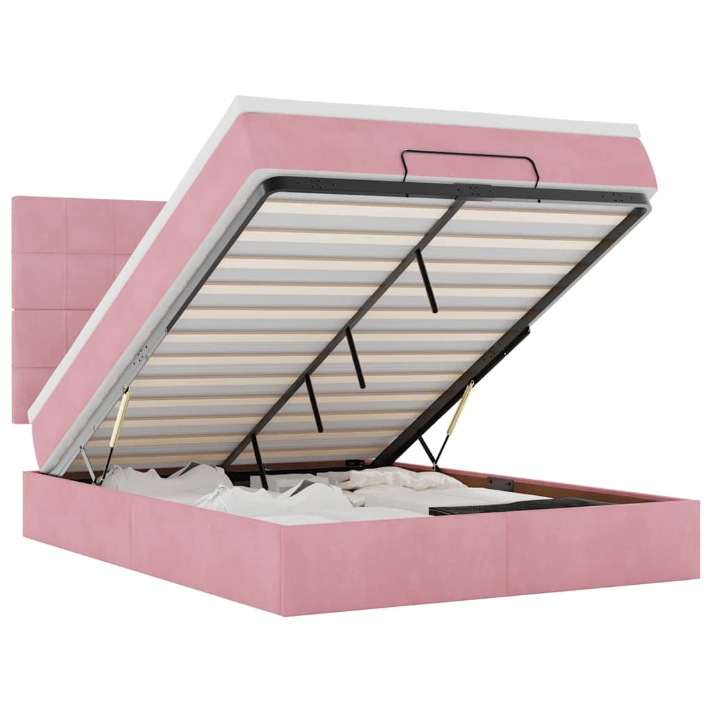 vidaXL Ottoman-Bett mit Matratzen Rosa 140x190 cm Samt