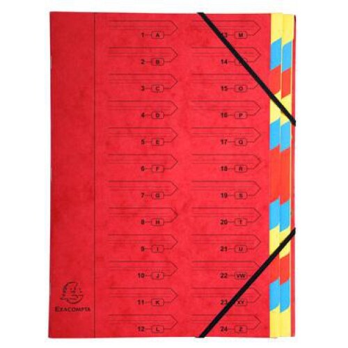 Lot de 8 Trieur agrafé Carte lustrée, 24 compartiments, coloris rouge