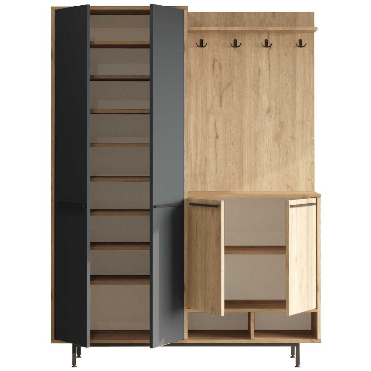 Meuble d'entrée avec placard à chaussures et patères Sylvie marron, anthracite Hanah Home