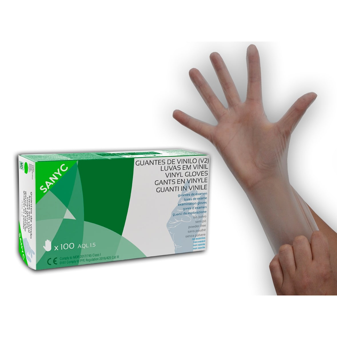 Guantes de vinilo sin polvo para examen, limpieza, manipulación de alimentos. Transparente. Caja de 100 Unidades. Talla S