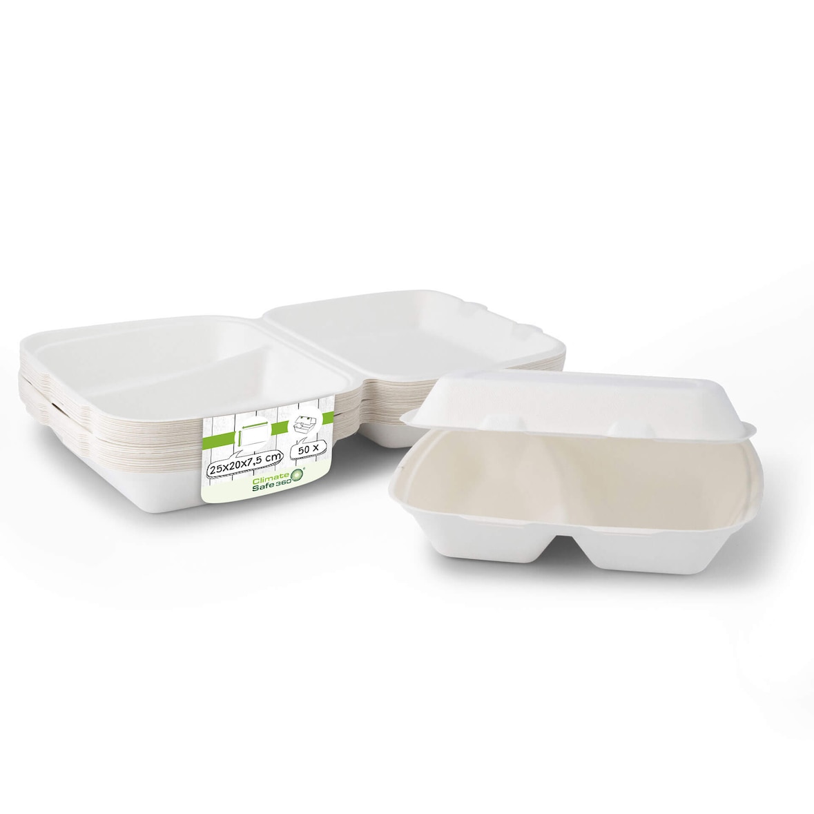 greenbox - Suikerriet menubak 25 x 20 x 7,5 cm, 2 vakken, HP4/2, klapdeksel, rechthoekig, 50 St.