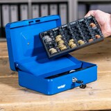 thumbnail of HMF Geldkassette abschließbar, Kasse mit Euro Münzzählbrett, 3 Banknotenfächer, 25 x 18 x 9 cm, Silber