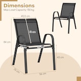 thumbnail of COSTWAY Set van 4 tuinstoelen van Textilene stof, stapelbaar met metalen poten, draagvermogen 150 kg, 56 × 70 × 84 cm (Zwart, 4 stuks)