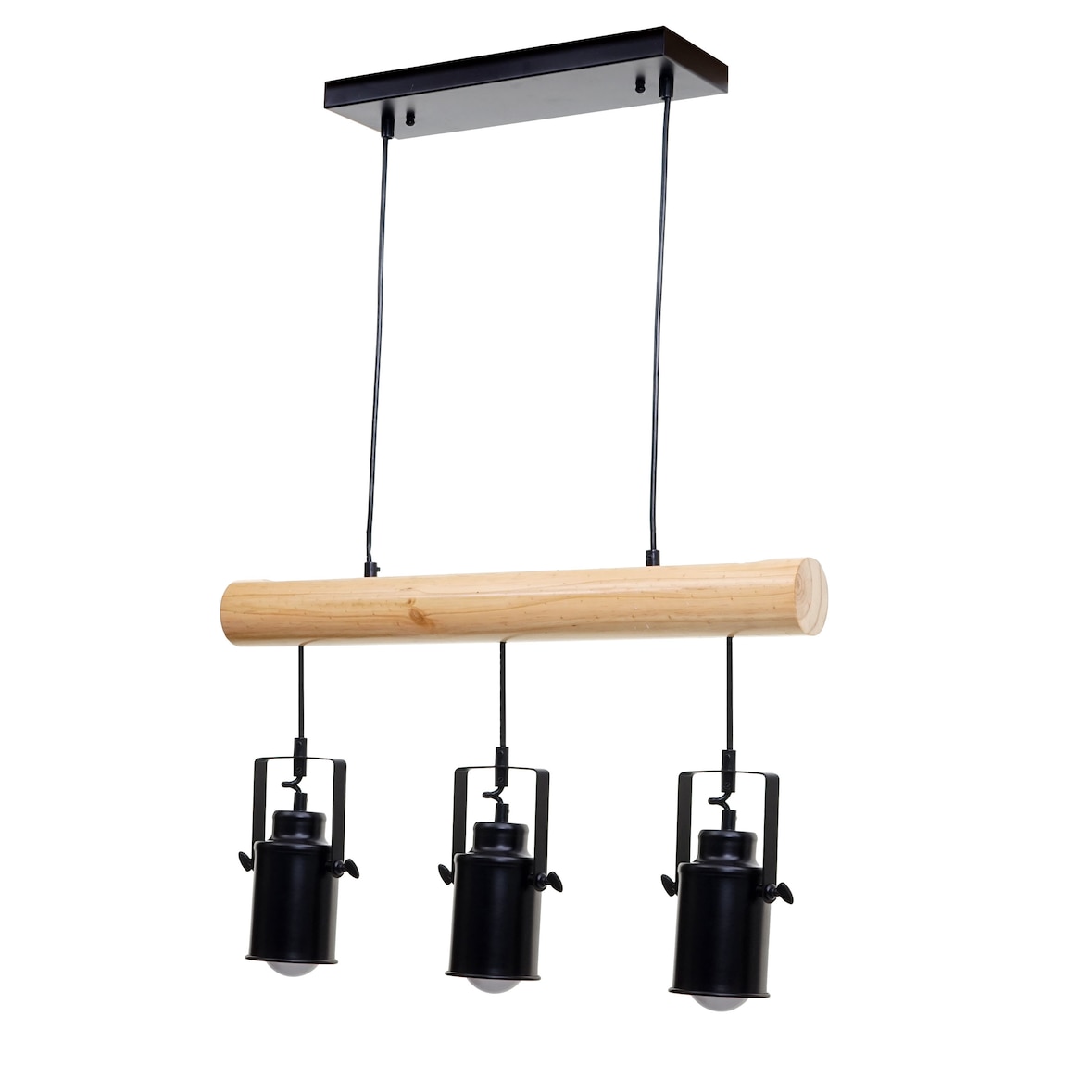 Pendelleuchte HWC-H83, Hängelampe Hängeleuchte, Industrial Vintage Massiv-Holz Metall schwarz ~ 3 Spotlampenschirme