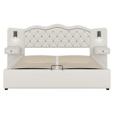 thumbnail of Merax Polsterbett, Hydraulisches Doppelbett 180x200cm mit Nachttischlampen USB-Anschluss, Beige
