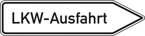 Schild I Wegweiser LKW-Ausfahrt, rechtsweisend, Aluminium RA0, reflektierend, 1400x350mm, DIN 67520