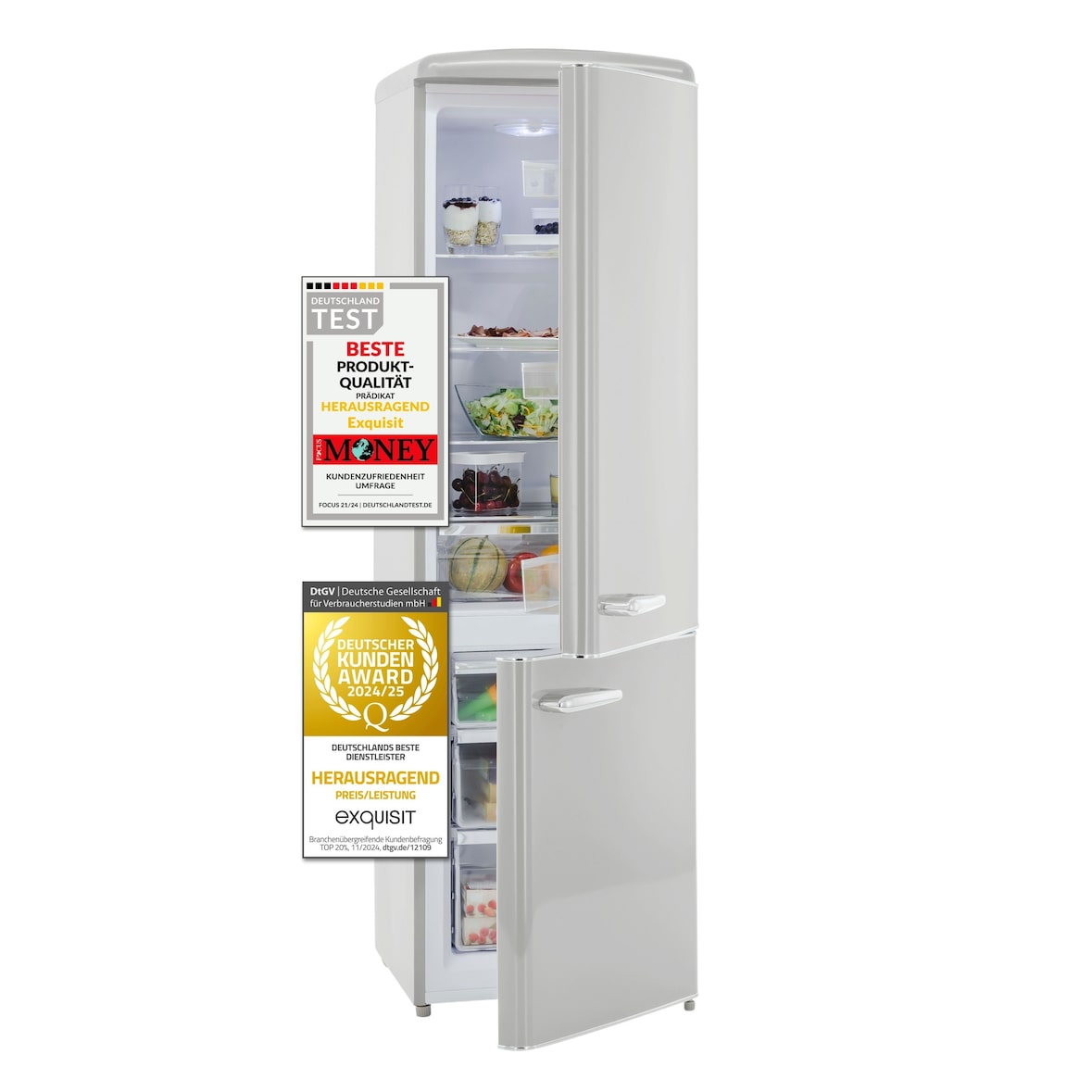 Exquisit Retro Kühl-Gefrierkombination RKGC250-70-H-160E grau, 244 l Fassungsvermögen