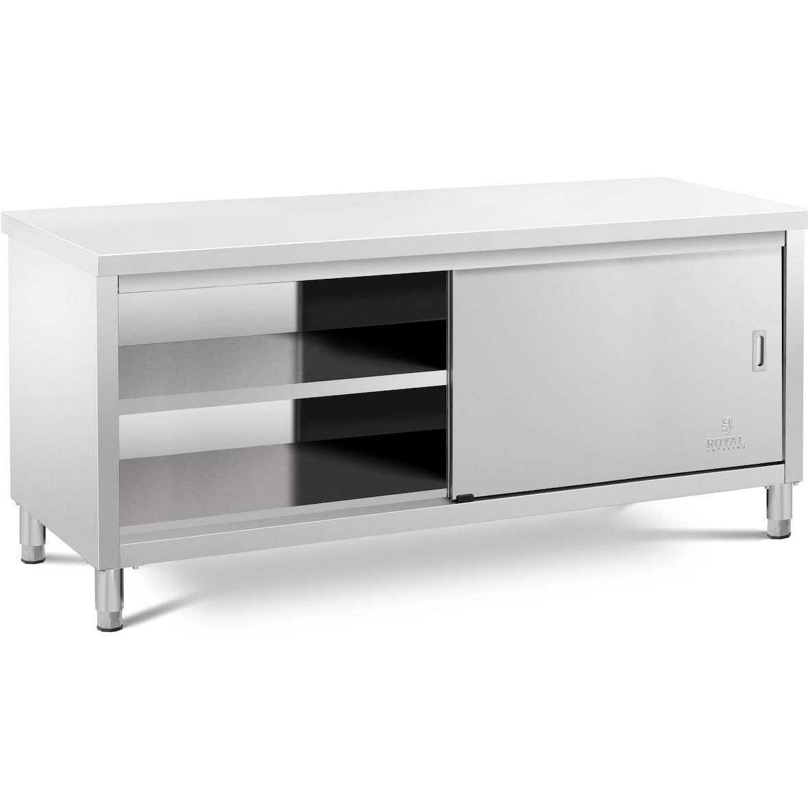 Royal Catering - Royal Catering RCSSCB-200X60-E Meuble Bas en INOX Plan De Travail Cuisine Armoire avec Portes Coulissantes (Capacité de 600 kg,