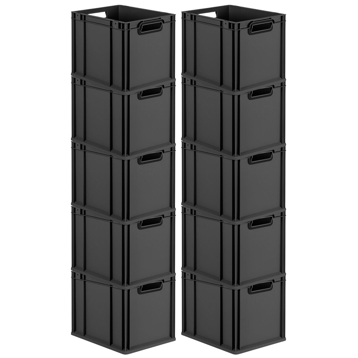 PROREGAL SparSet 10x Eurobox NextGen Color, HxBxT 32x30x40cm, 30 Liter, Griffe schwarz offen, Schwarz, Eurobehälter, Transportbehälter