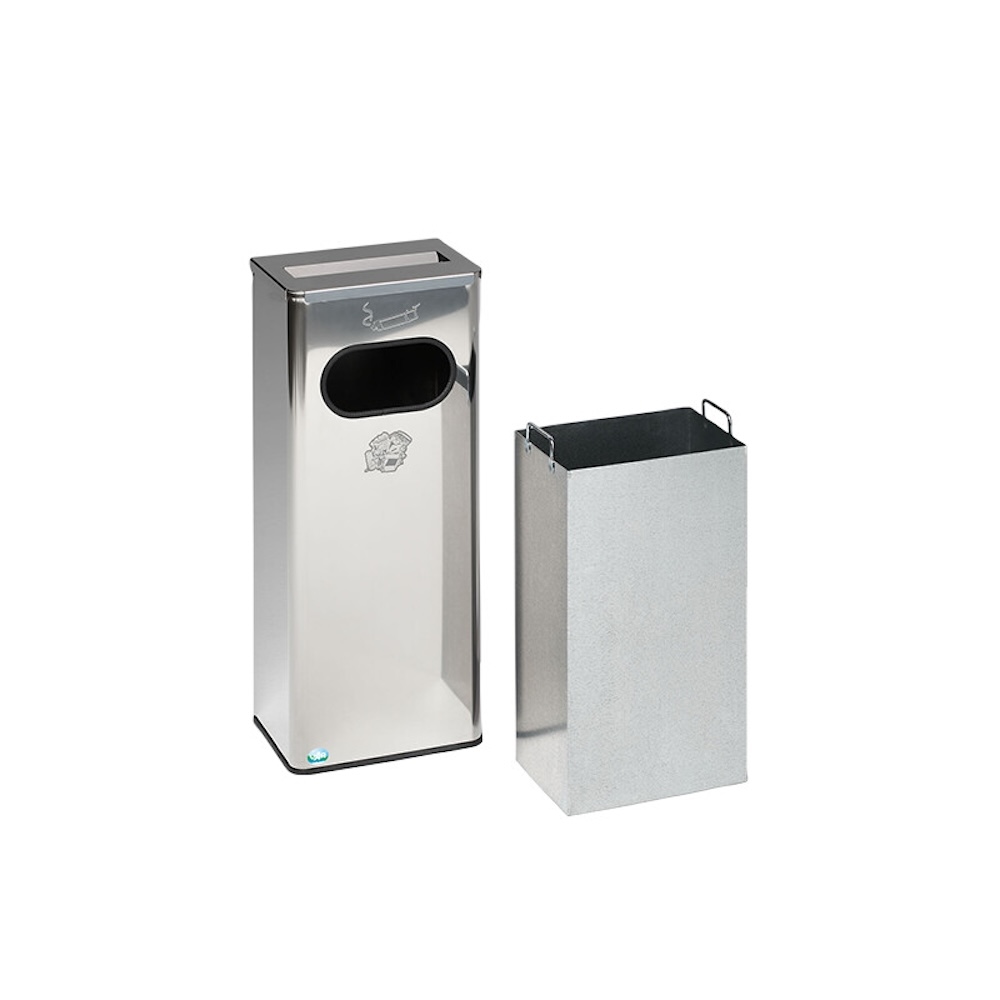 PROREGAL Robuster Kombiascher mit Edelstahl-Abdeckung | HxBxT 76x31x22cm | Edelstahl | Poliert | Mülleimer Aschenbecher Abfalleimer