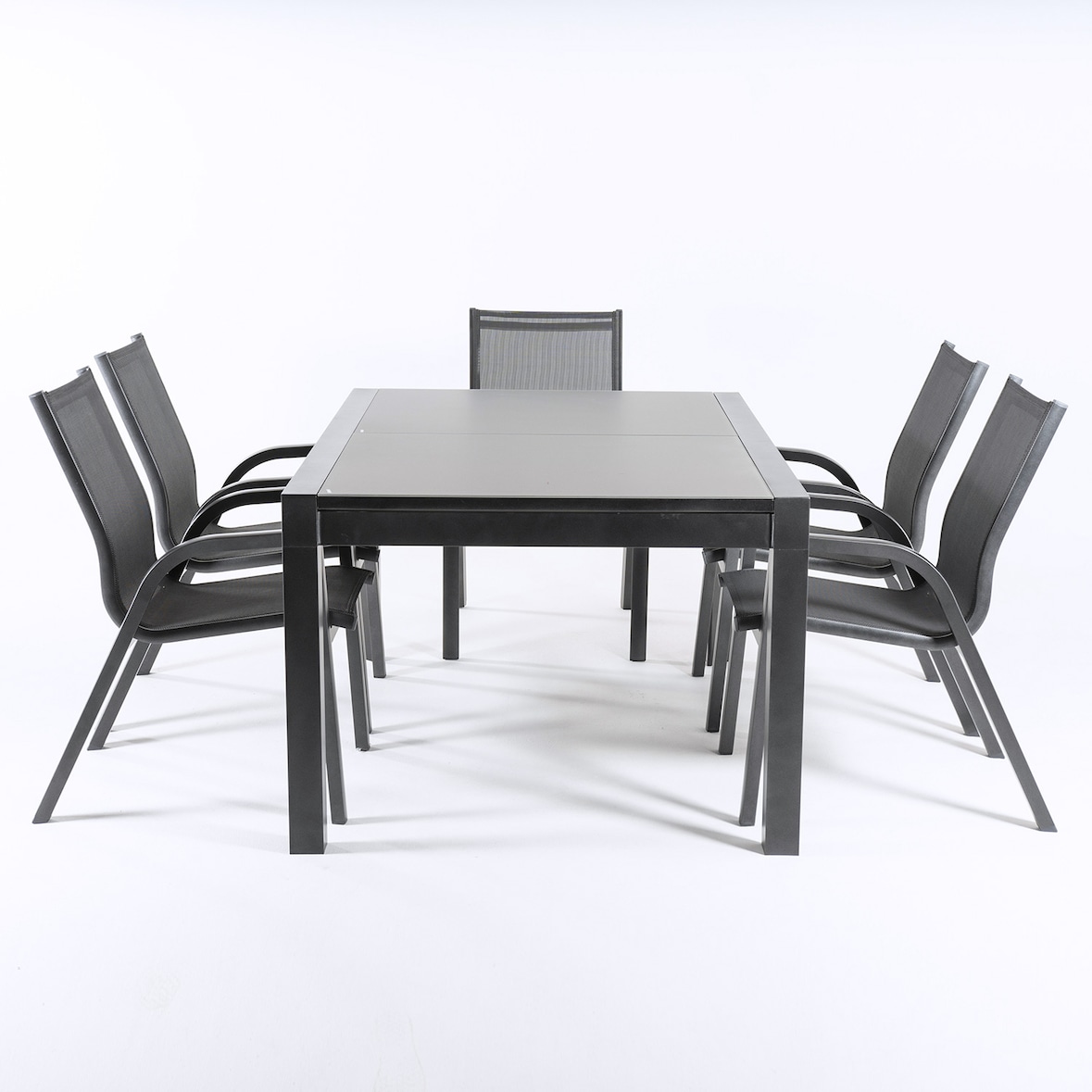 Conjunto para jardín color antracita, Mesa extensible 160/210 y 6 sillones apilables, Aluminio doble reforzado, 6 plazas