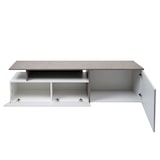 thumbnail of TV rack HWC-L34, mesa baja TV aparador TV mueble con cajones, madera 45x161x40cm compartimento de almacenamiento, aspecto de hormigón blanco