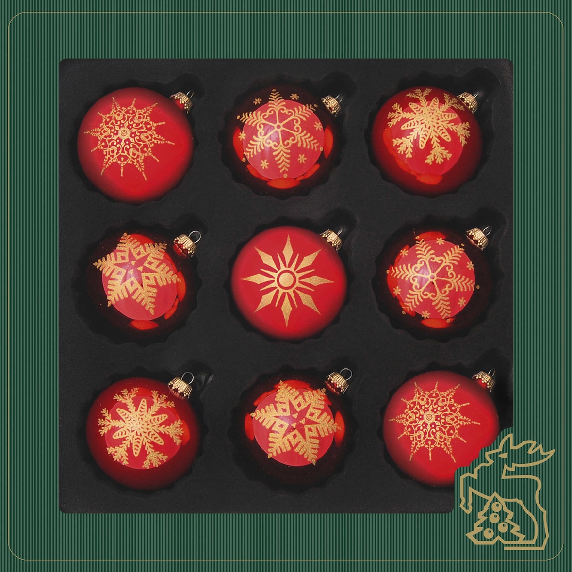 Glaskugelsortiment Rot/Satin-Rot, 9-tlg.