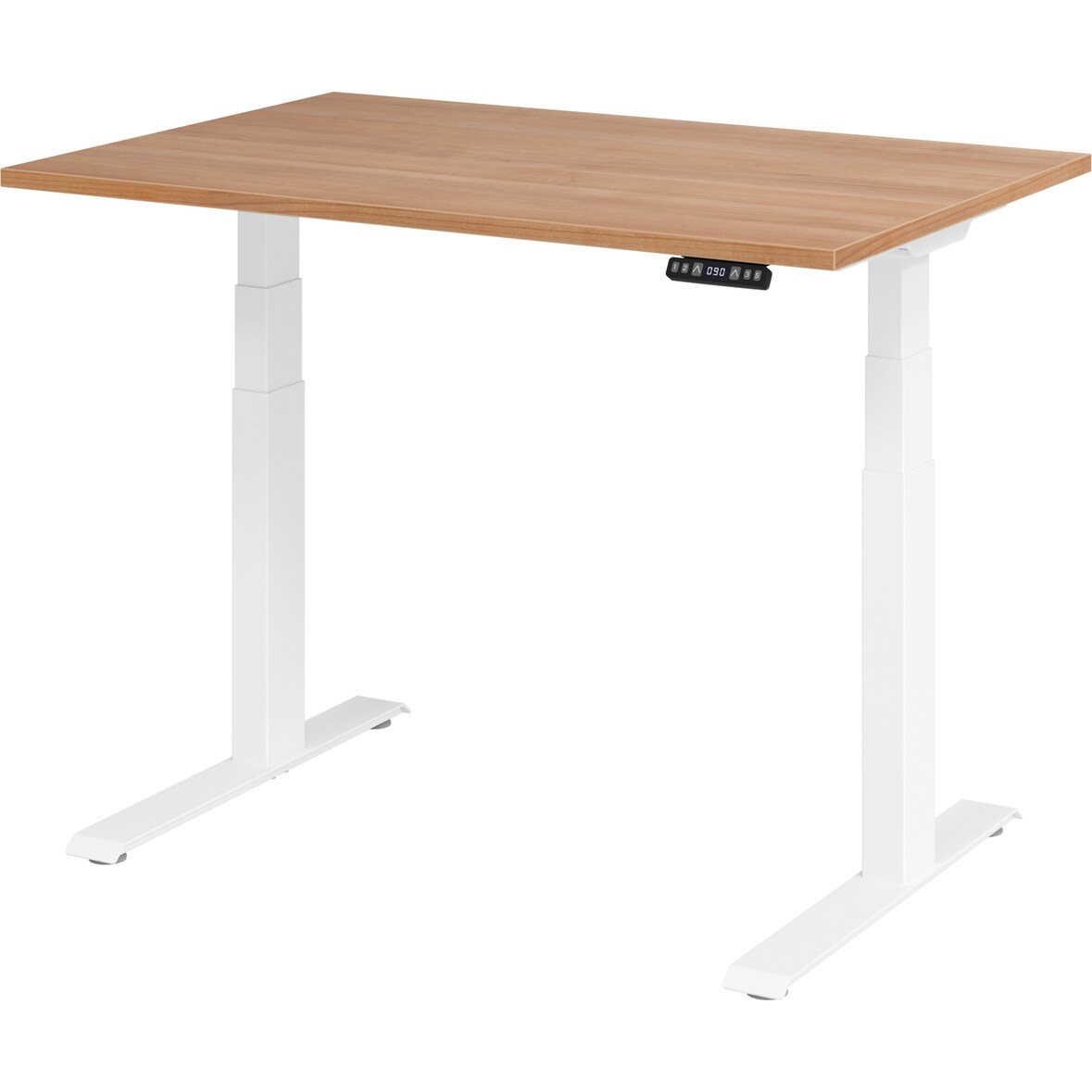 bümö elektrisch höhenverstellbarer Schreibtisch 120x80 cm in Nussbaum, Gestell weiß mit Memory-Steuerung, elektrischer Bürotisch höhenverstellbar