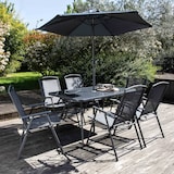 thumbnail of Salon de jardin table et 6 chaises pliantes avec parasol central