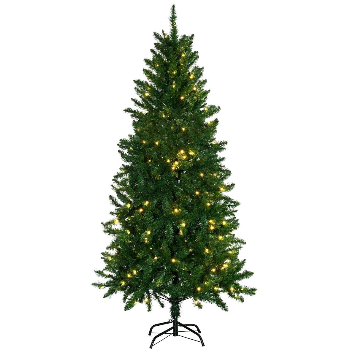 HOMCOM Árbol de Navidad Artificial Altura 180 cm Ignífugo con 714 Ramas 200 Luces LED IPX2 8 Modos Hojas de PVC Apertura Automática Base Plegable