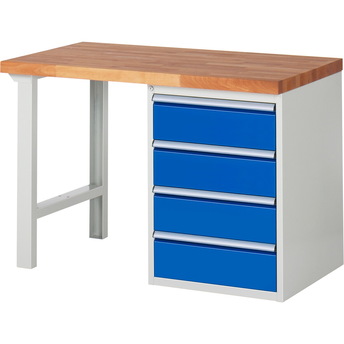 PROREGAL Werkbank Serie 7000 - Modell 7509 | HxBxT 89x125x70cm | 4x Schublade | Schubladenmaße 4x180mm | Lichtgrau | Arbeitstisch Werktisch