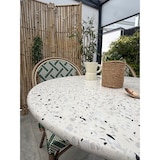 thumbnail of Ensemble repas de jardin 2 places en acier, plateau rond en terrazzo et fauteuil vert - BISTRO