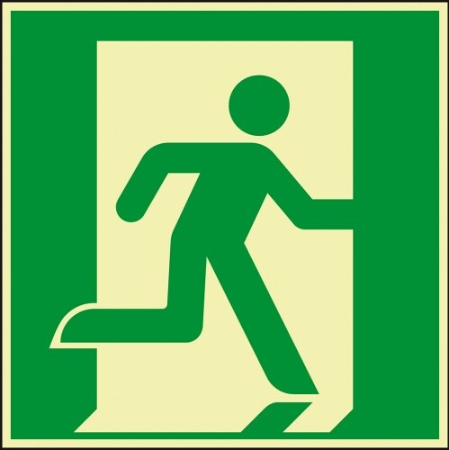Schild I PERMALIGHT power langnachleuchtend Rettungszeichen Notausgang rechts, Aluminium, 100x100mm, ASR DIN EN ISO 7010 E002