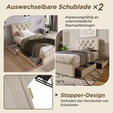 thumbnail of Polsterbett 90x200 cm mit Stauraum, 2 Schubladen und höhenverstellbarem Kopfteil – Chesterfield-Design in Natur