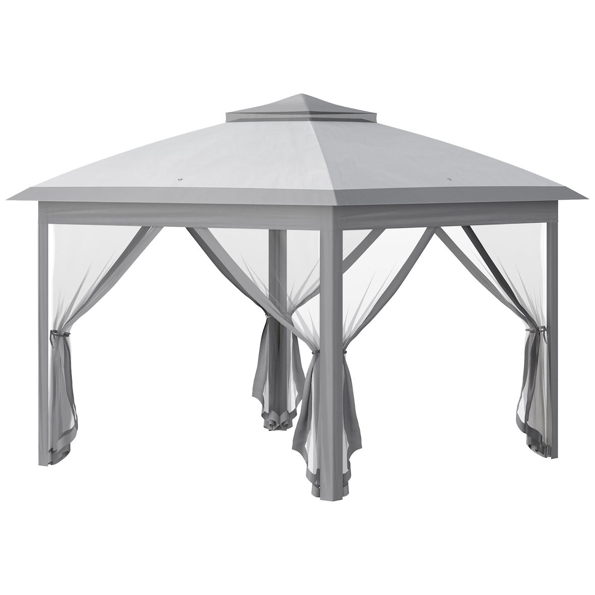 Carpa plegable 3,3x3,3 m cenador de jardín con altura ajustable doble techo 4 mosquiteras extraíbles y bolsa de transporte impermeable anti-UV gris