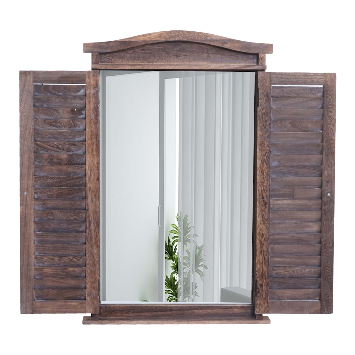 Décoshop26 - Badezimmer-Wandspiegel mit Fensterdesign und Fensterläden 71 x 46 x 5 cm in Antikbraun 04_0003702