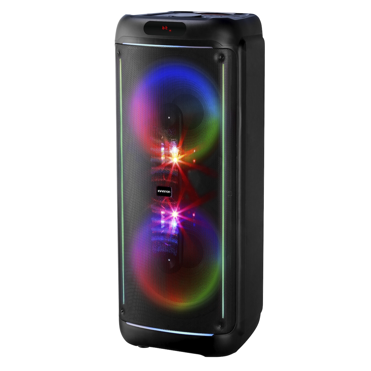 Alto-falante portátil para festas INFINITON EQ60, 900 W, subwoofer, controle remoto, microfone com cabo incluído