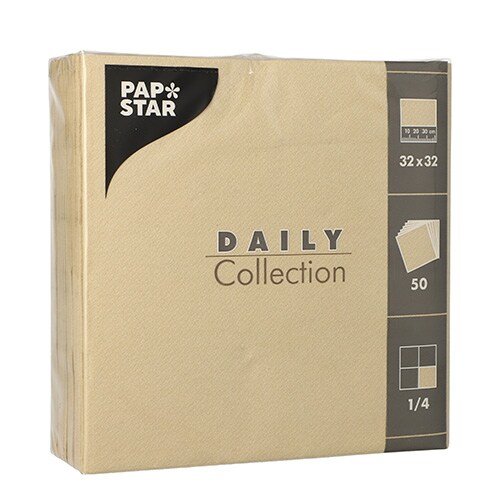 PAPSTAR 50 Servietten "DAILY Collection" 1/4-Falz 32 cm x 32 cm sand (89633, 50 Stück)