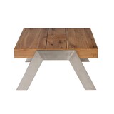 thumbnail of Vierhaus Couchtisch Wildeiche Massiv antik mit Gebrauchsspuren und Kopfholzintarsie, Metallteile edelstahlfarbig  geschliffen, 82,5/80/45 cm