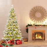 thumbnail of COSTWAY 190 cm künstlicher Weihnachtsbaum mit Lichtern und Schnee, Tanne mit 280 warmweißen LED-Lichtern und 62 Tannenzapfen