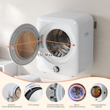 thumbnail of Merax Mini-Ablufttrockner 3 kg, 1350 W, 8 Programme, NTC-Sensor, Edelstahl-Trommel, wandmontierbar, 65 dB, Doppelfilter, 53.5×42×65 cm, Weiß