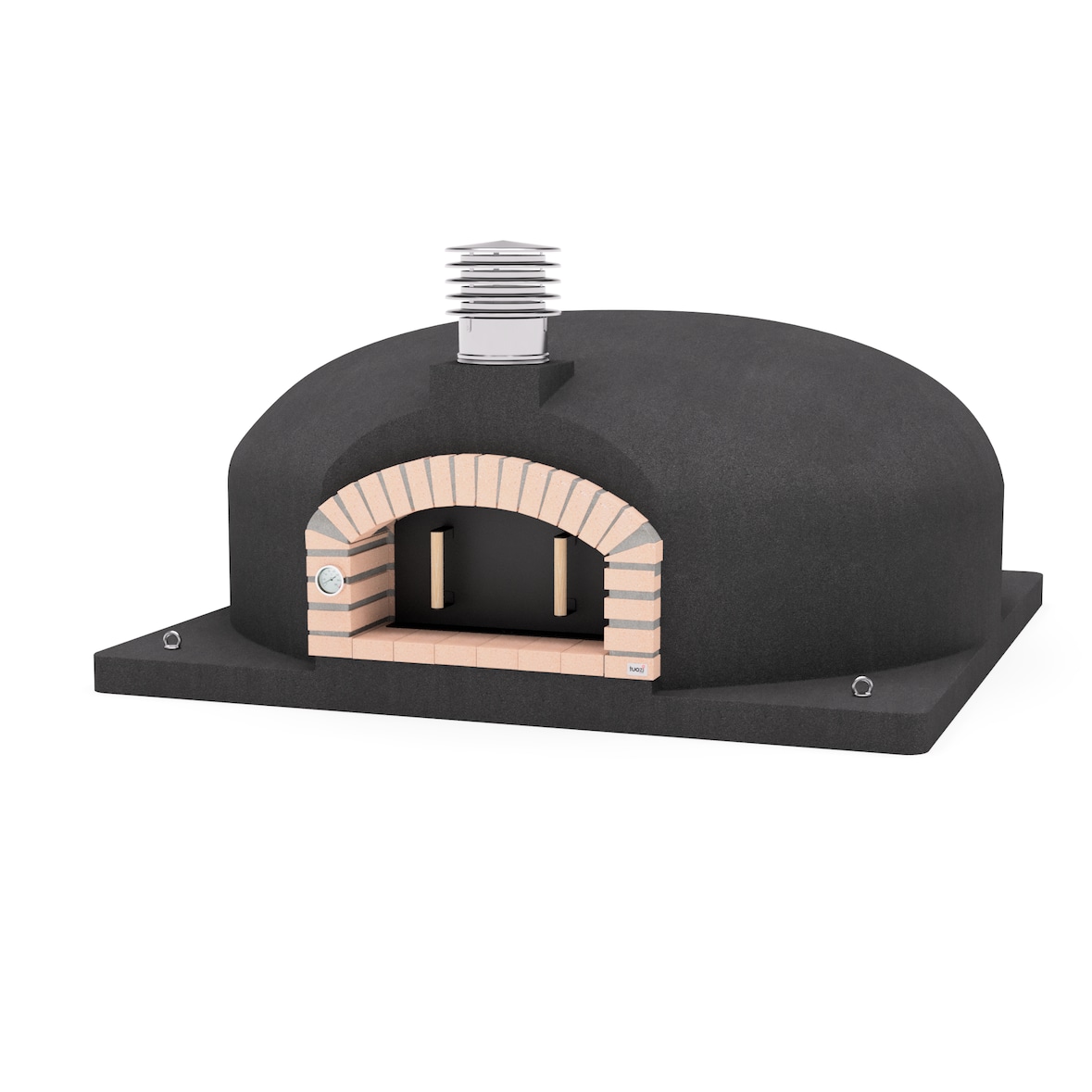 MF - Holzbackofen für den Außenbereich Modell OLYMPUS MONS (Schwarz - 200 x 200 x 95 cm) – Isoliert mit Kork und 3 Keramikmatten