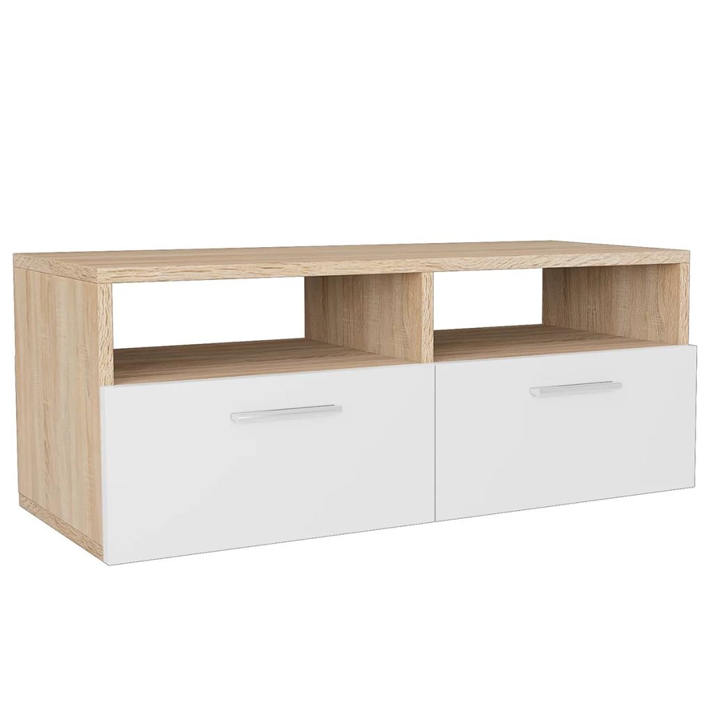 Helloshop26 - Meuble télé buffet tv télévision design pratique aggloméré 95 cm chêne et blanc 2502019/2