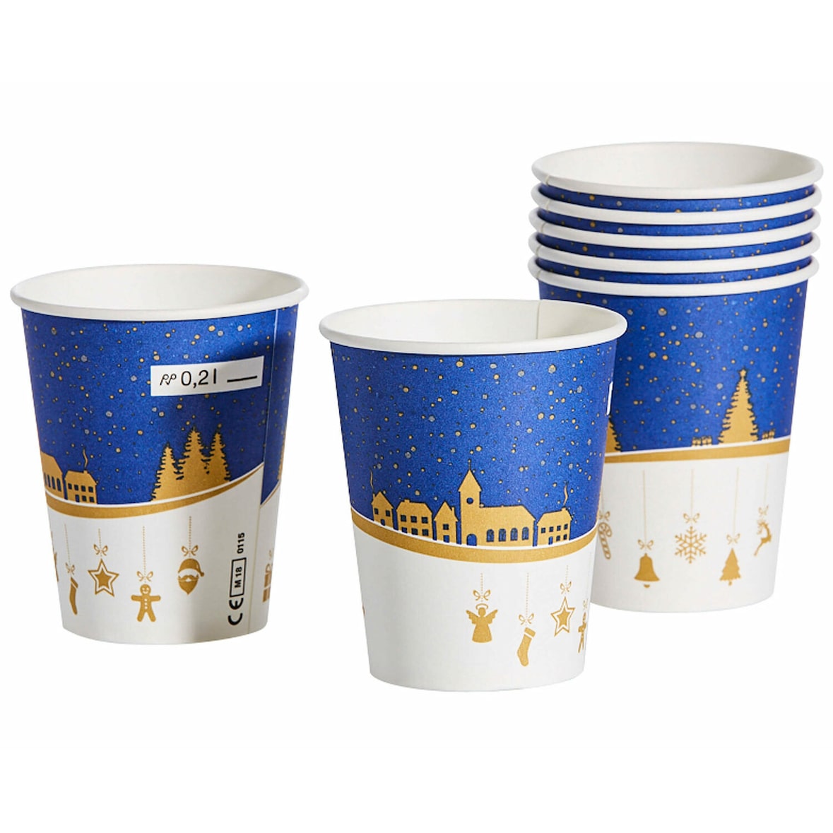 75x Heißgetränkebecher Winterlandschaft Pappe mit Eichstrich bis 90°C 200ml