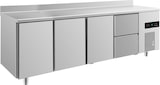 thumbnail of Gastro Kühltisch 3 Türen links&mittig 2 Schubladen rechts Aufkantung, Umluftkühlung 2330x700x850mm -2/+8°C 632 l