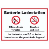 thumbnail of Batterie Ladestation offenes Feuer und rauchen verboten Schild A1 Rückseite selbstklebend