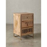 thumbnail of Nachttisch Mango Massivholz / Metall 40x60x30 cm Nachtschrank Boxspringbett, Design Nachtkonsole mit 3 Schubladen, Nachtkommode Wiener Geflecht mit
