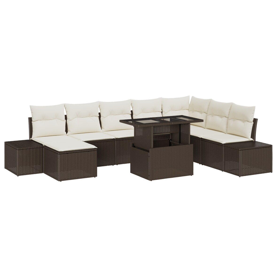 vidaXL 9-teiliges Garten-Sofa-Set mit Kissen in Braun aus Poly-Rattan