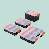 thumbnail of Relaxdays Sortierbox, 4er Set, 3 Größen, 49 Fächer, Kunststoff, Aufbewahrung Kleinteile, Sortimentsbox, schwarz/orange