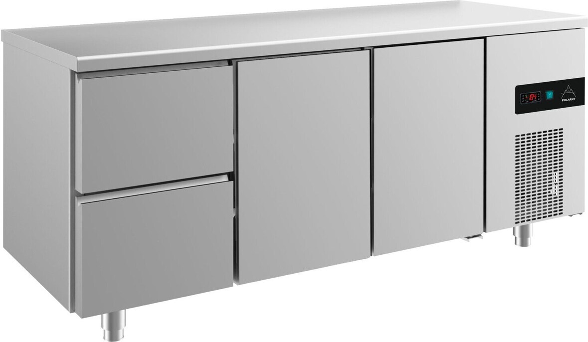 Gastro Edelstahl Kühltisch 2 Türen 2 Schubladen(links) 1865x700x850mm -2/+8°C 474L