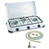 thumbnail of Réchaud gaz portable 3 feux 3450W Blanc laqué Couvercle Plaque de cuisson + Tuyau gaz KEMPER