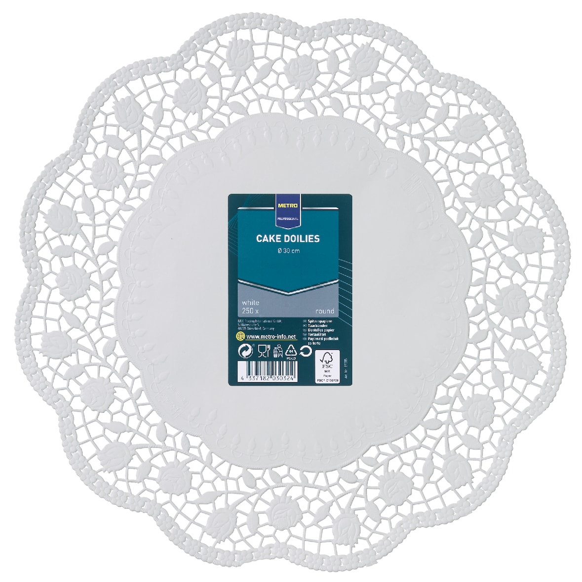 METRO PROFESSIONAL Tortenspitze, Papier, Ø 30 cm, rund, weiß, 250 Stück