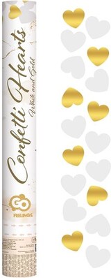 thumbnail of Konfettikanone gold weiß Herzen 40 cm