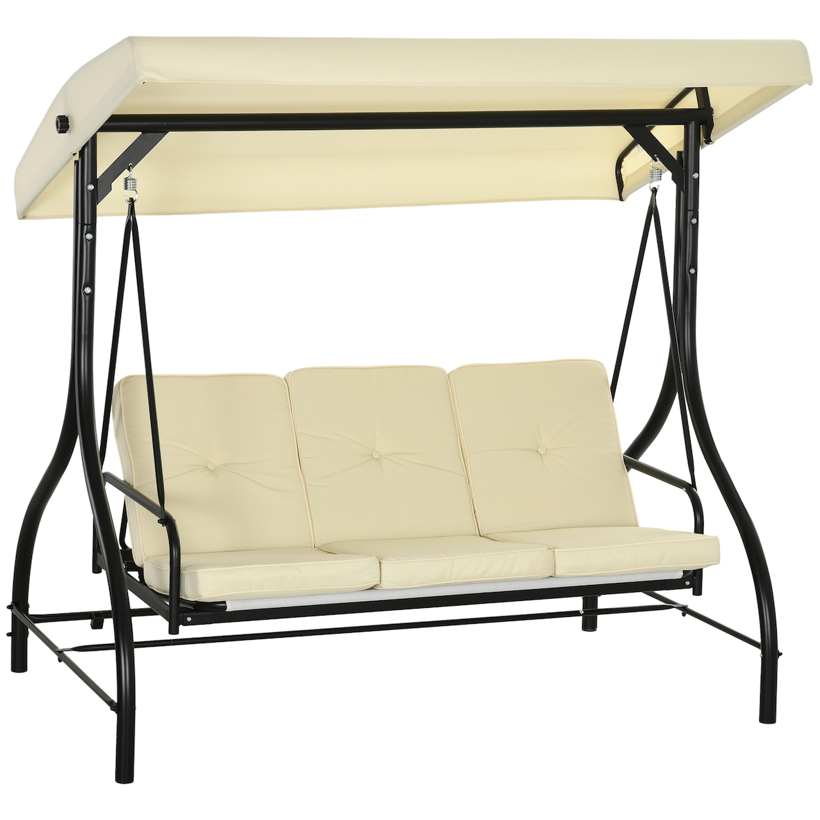 Hollywoodschaukel 195x117x175 cm 3 Sitzer mit Liegefunktion verstellbarem Sonnendach Stahlrahmen wetterfest Beige für Garten Terrasse